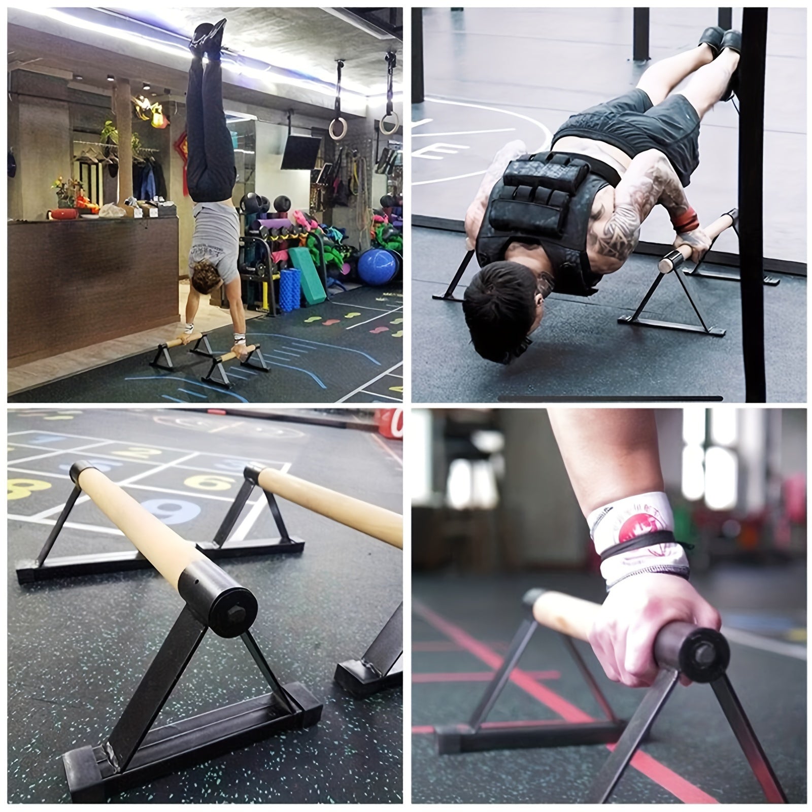 1 Pair Push-up Parallettes Bars(Black Beech Wood)-4