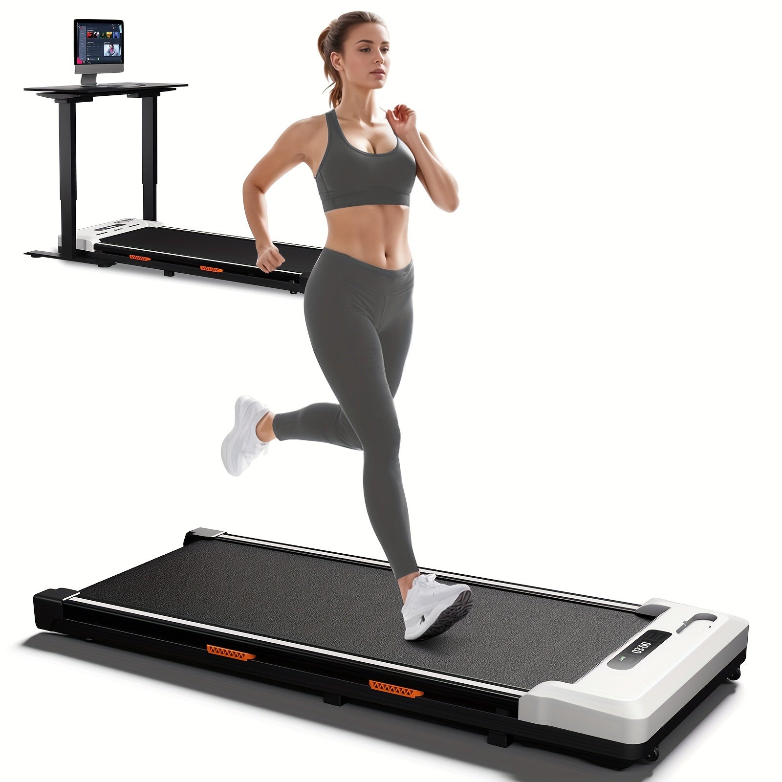 AIRHOT 2-in-1 Under Desk Treadmill 2.5HP Folding Compact Black Walking Pad, Without Battery
