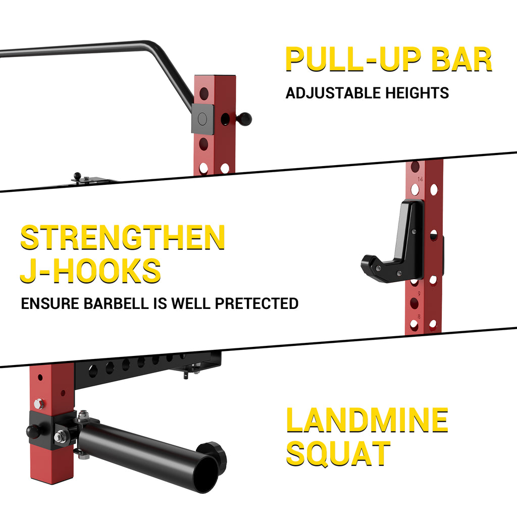 Folding Power Rack with 1000 lbs Capacity, Wall Mounted Folding Squat Rack with Pull-up Bar,J-hooks and Landmine,Space Saving for Home Gym