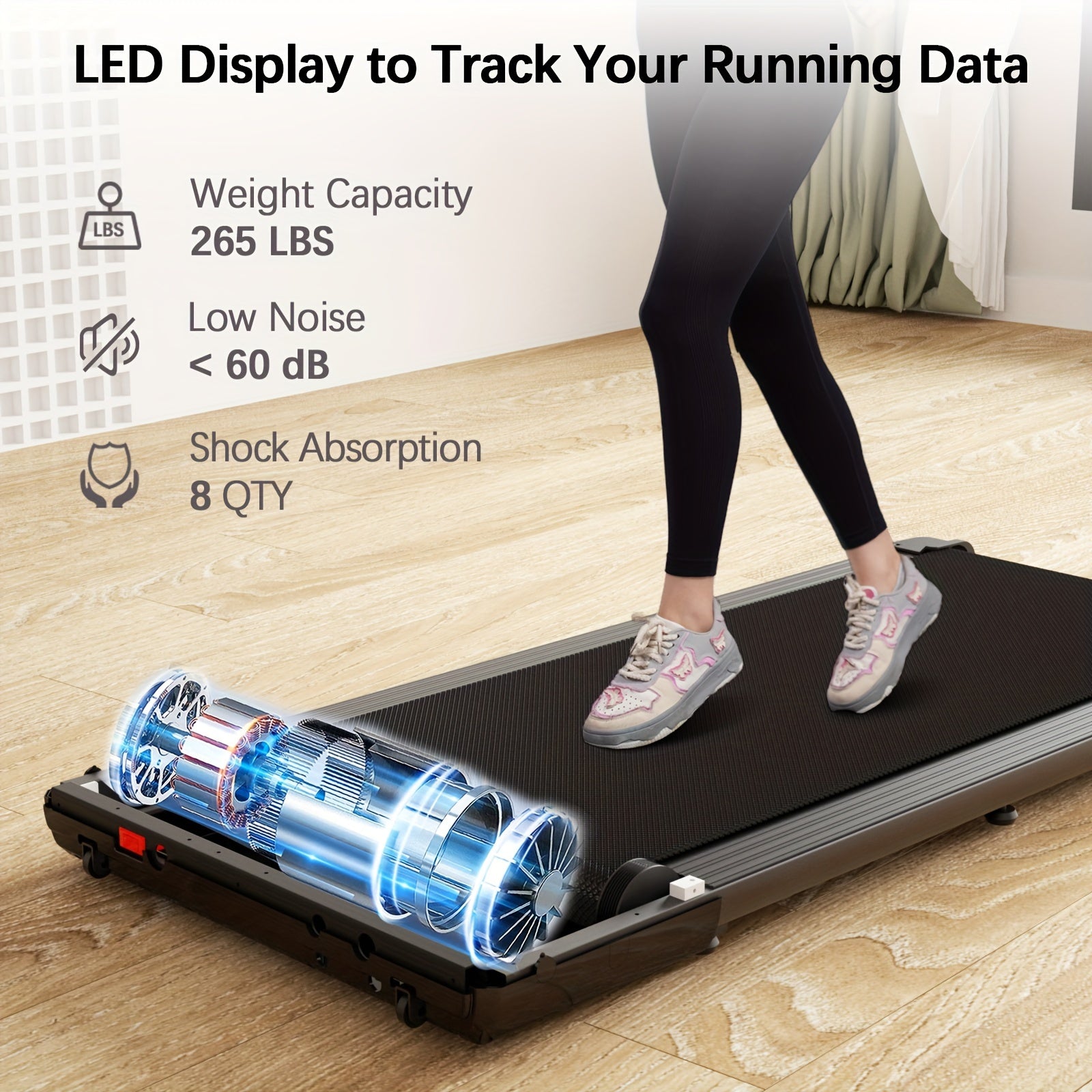 300lbs Capacity Under Desk Treadmill Walking Pad for Home/Office - Portable, Remote Controlled, Space-Saving, Iron Construction - 110V-130V, US Plug, Power Supply Included