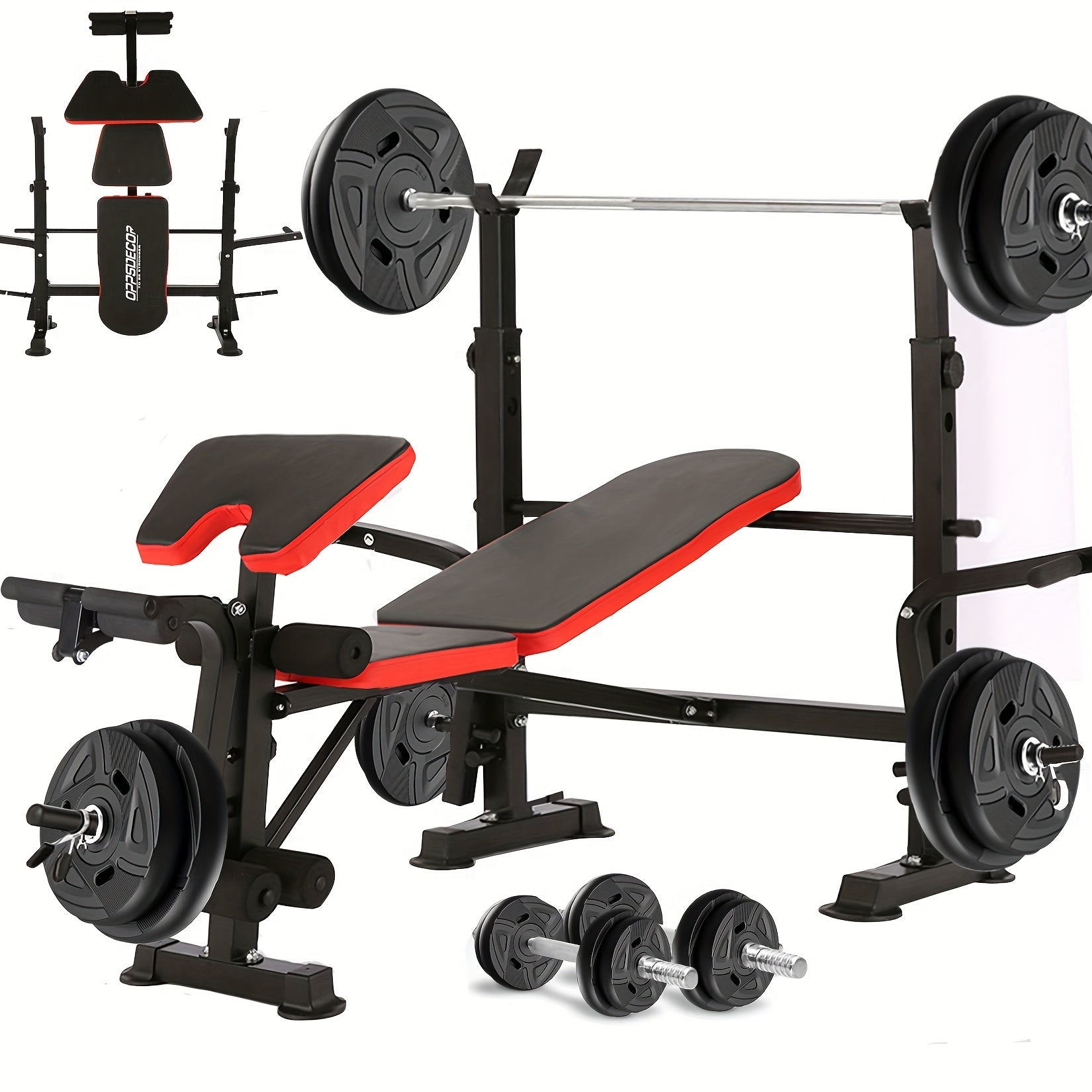 Professional 6 in 1 Workout Bench Set with Squat Rack, Adjustable & Foldable Weight Bench with Leg Developer, Preacher Curl Pad for Full Body Workout