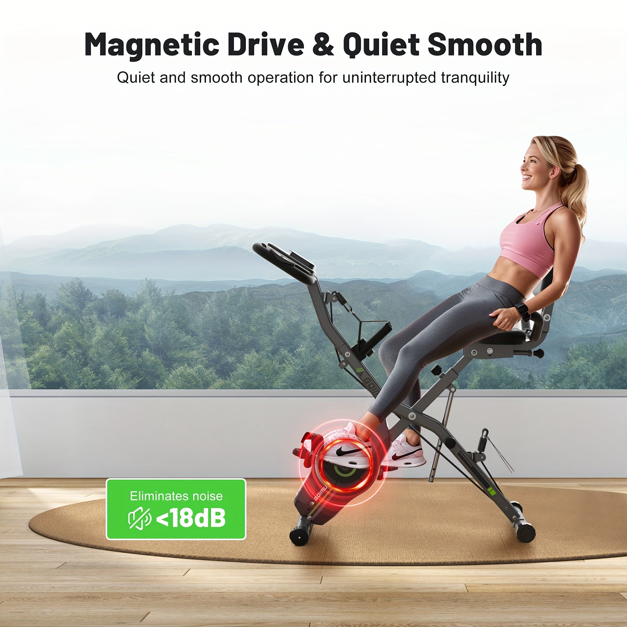 MITONOS 1pc Exercise Bike, 5-in-1 Foldable Stationary Bike, For Home Workout, 16-Level Adjustable Resistance, With 330lbs Capacity