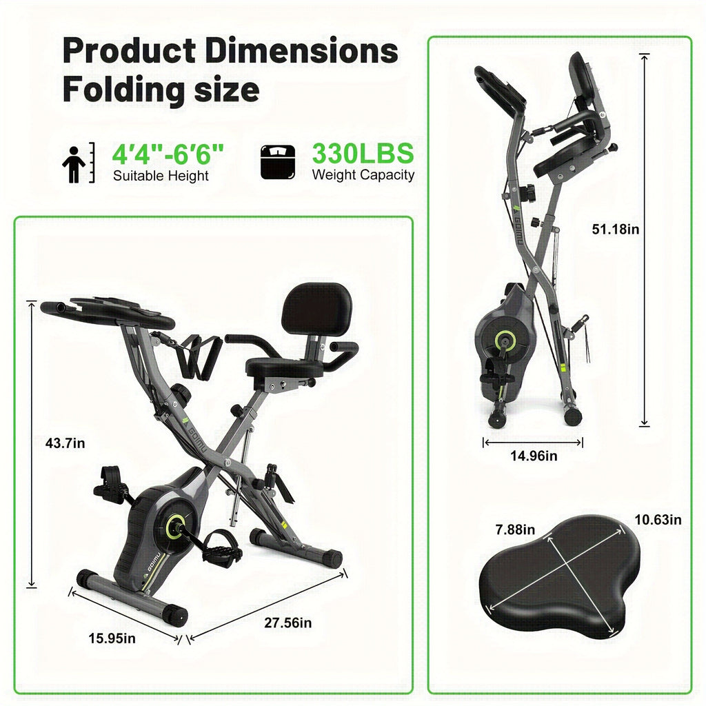 MITONOS 1pc Exercise Bike, 5-in-1 Foldable Stationary Bike, For Home Workout, 16-Level Adjustable Resistance, With 330lbs Capacity