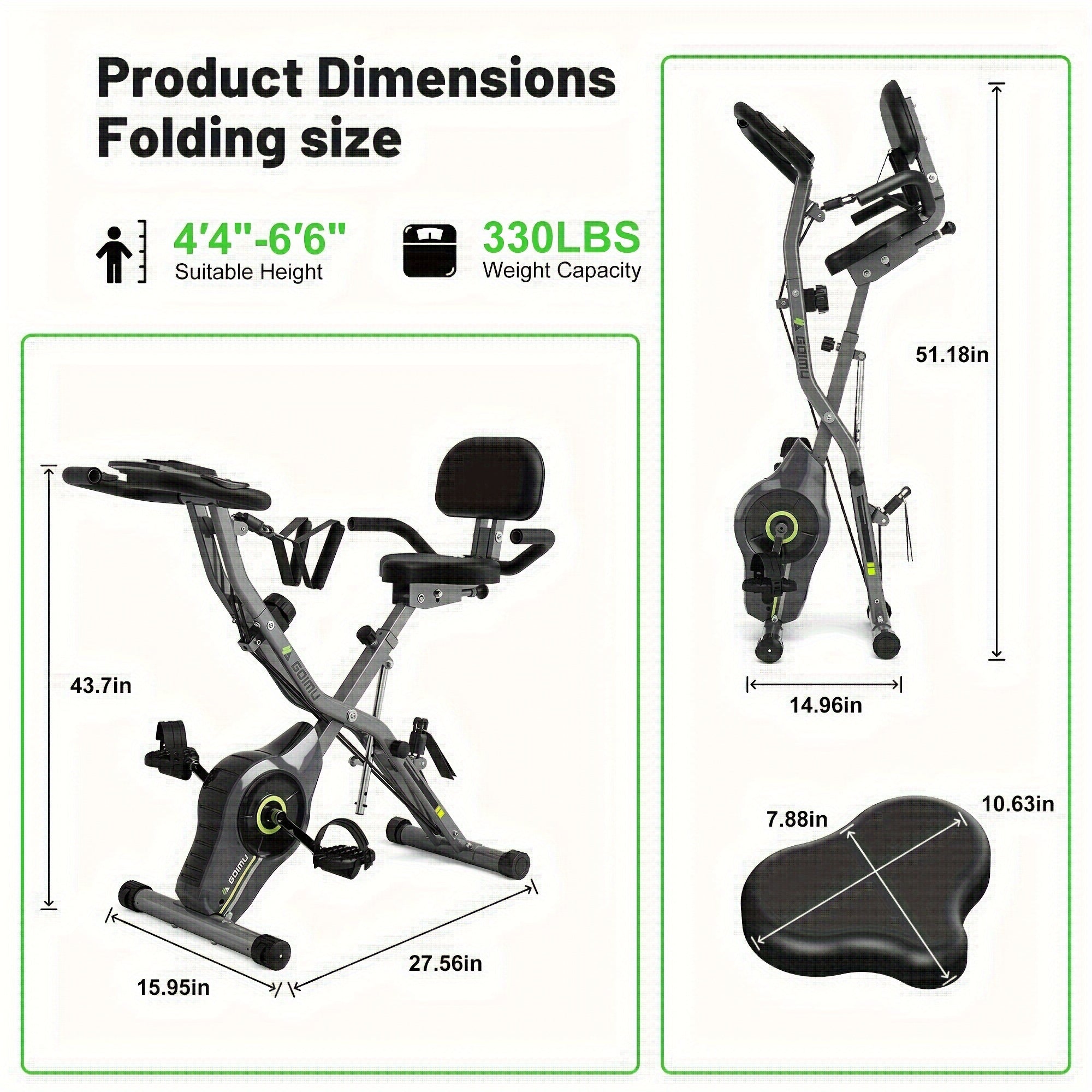 MITONOS 1pc Exercise Bike, 5-in-1 Foldable Stationary Bike, For Home Workout, 16-Level Adjustable Resistance, With 330lbs Capacity