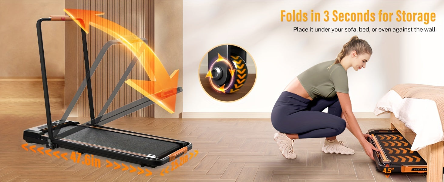 AIRHOT 2-in-1 Under Desk Treadmill 2.5HP Folding Compact Black Walking Pad, Without Battery