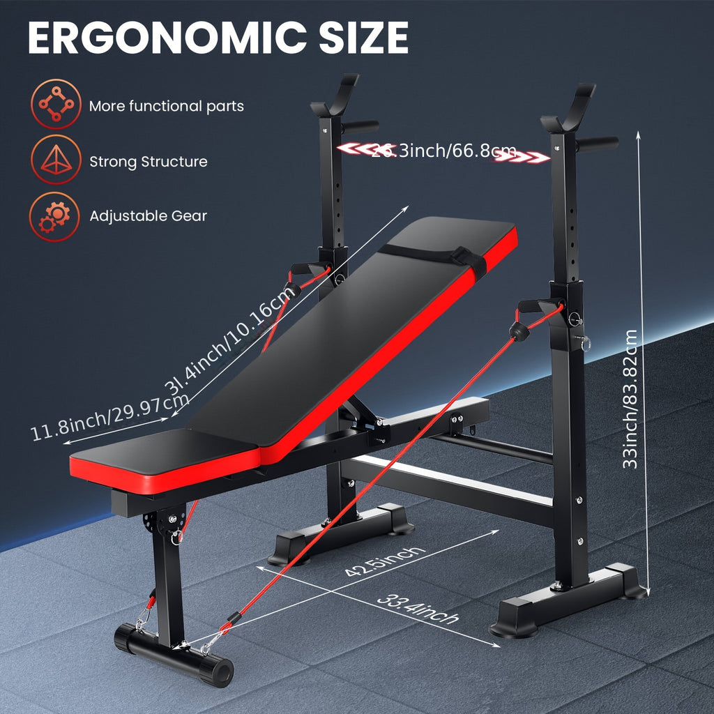 All In One 3S Fast Folding Home Gym Equipment Professional Workout Bench Set with Squat Rack, Adjustable & Foldable Upgrade Weight Bench Press Set with Leg Developer, Preacher Curl Pad for Full Body Workout