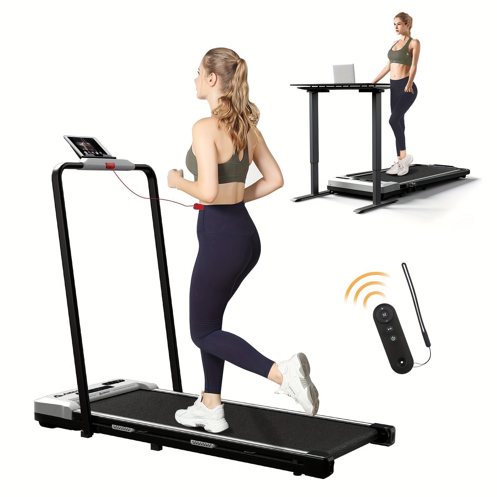 AIRHOT 2-in-1 Under Desk Treadmill 2.5HP Folding Compact Black Walking Pad, Without Battery