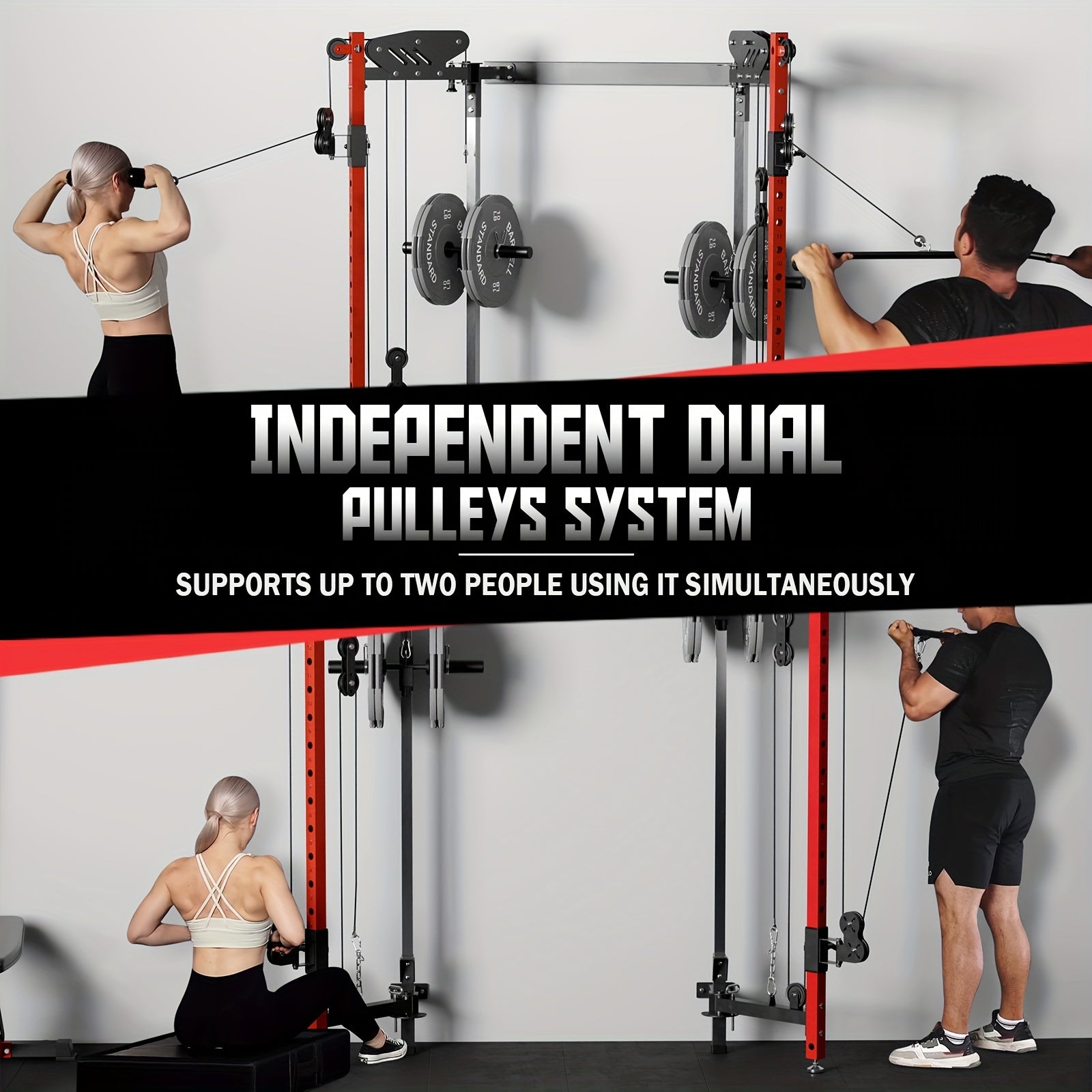 Folding Squat Rack, Wall Mounted Power Rack with Cable Crossover Machine & LAT Pull Down Machines, Functional Trainer with 5 Adjustable Function Modes, for Home Gym and Space Saving