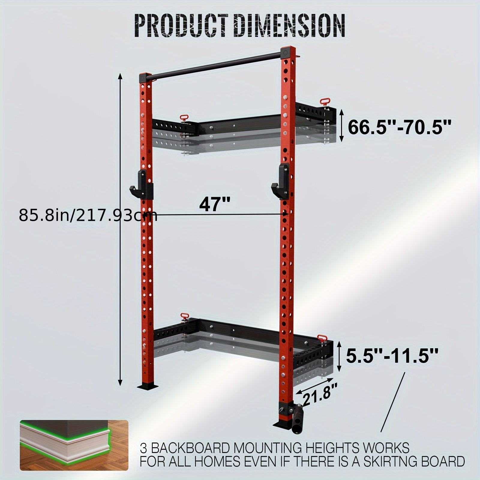 2.36" X 2.36" Folding Wall Mounted Squat Rack, 800 Pounds Capacity Power Rack With Pull Up Bar, J Hooks, Landmine And Other Attachments, Space-Saving Home Gym