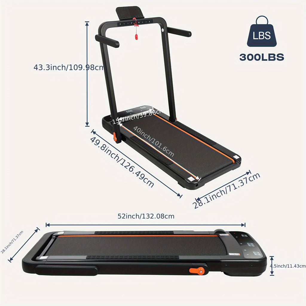 2 in 1 Foldable Treadmill, Under Desk Treadmill 300 lb Capacity, Walking Pad Treadmill, Installation-Free Folding Treadmill, Electric Treadmill, Running Machine for Home Black
