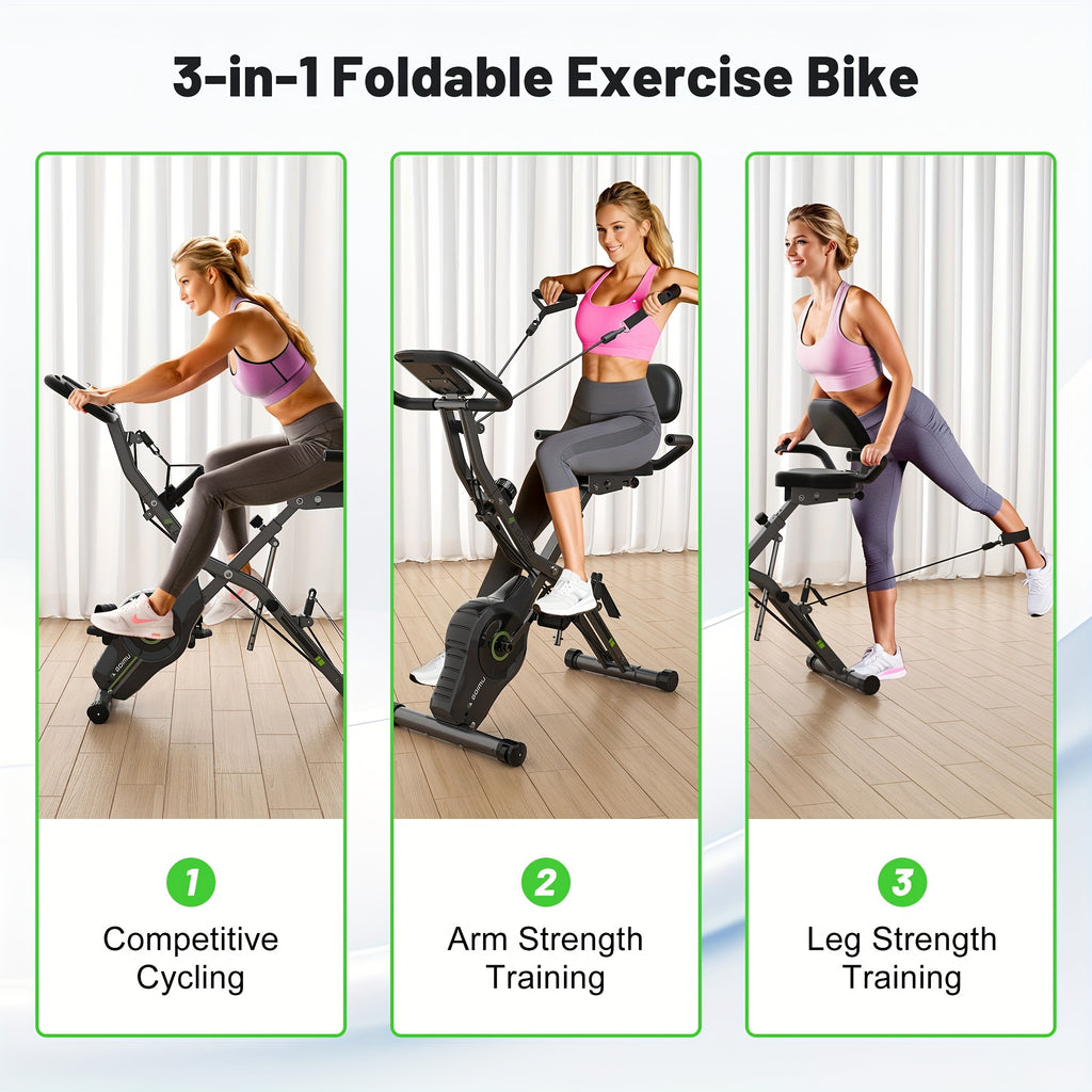MITONOS 1pc Exercise Bike, 5-in-1 Foldable Stationary Bike, For Home Workout, 16-Level Adjustable Resistance, With 330lbs Capacity
