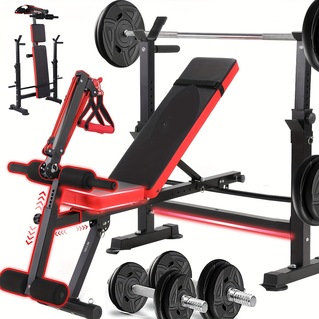 All In One 3S Fast Folding Home Gym Equipment Professional Workout Bench Set with Squat Rack, Adjustable & Foldable Upgrade Weight Bench Press Set with Leg Developer, Preacher Curl Pad for Full Body Workout
