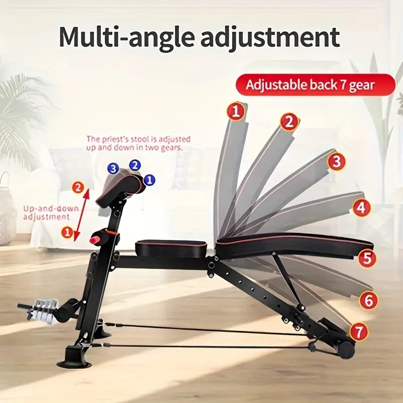 Adjustable Weight Bench for Full Body Exercise - Foldable, Multifunctional, Black&Red (1pc)-3