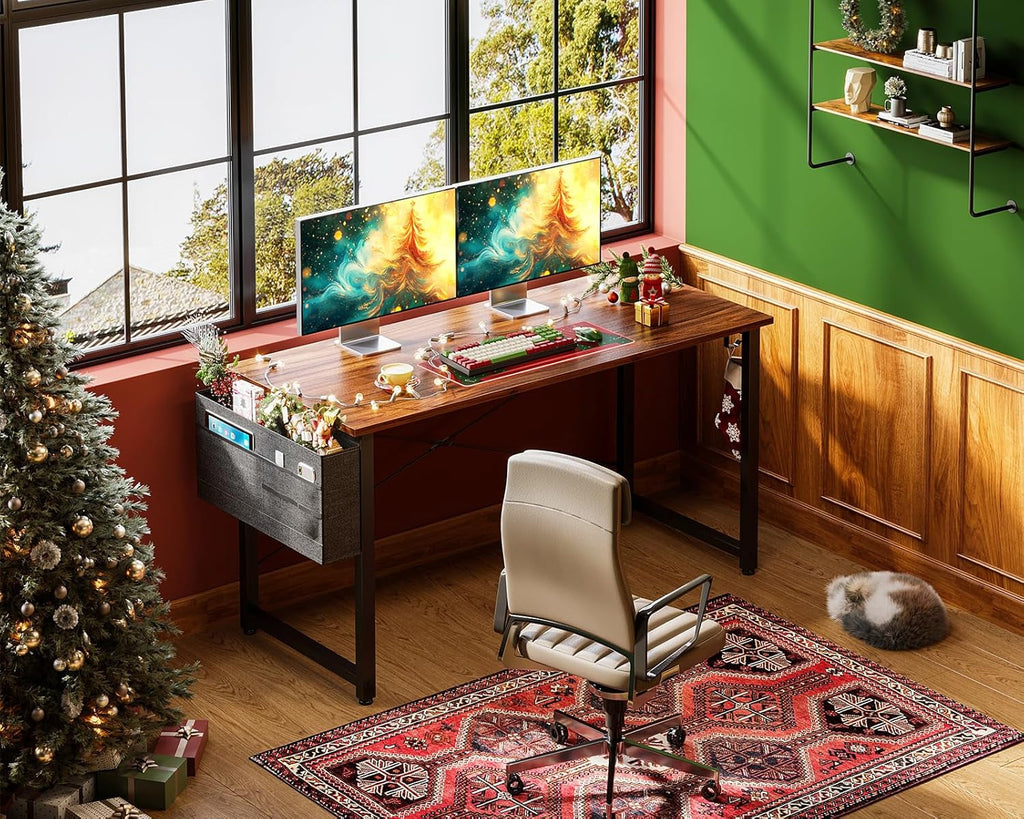 48 Inch Brown Gaming Desk with Storage-0