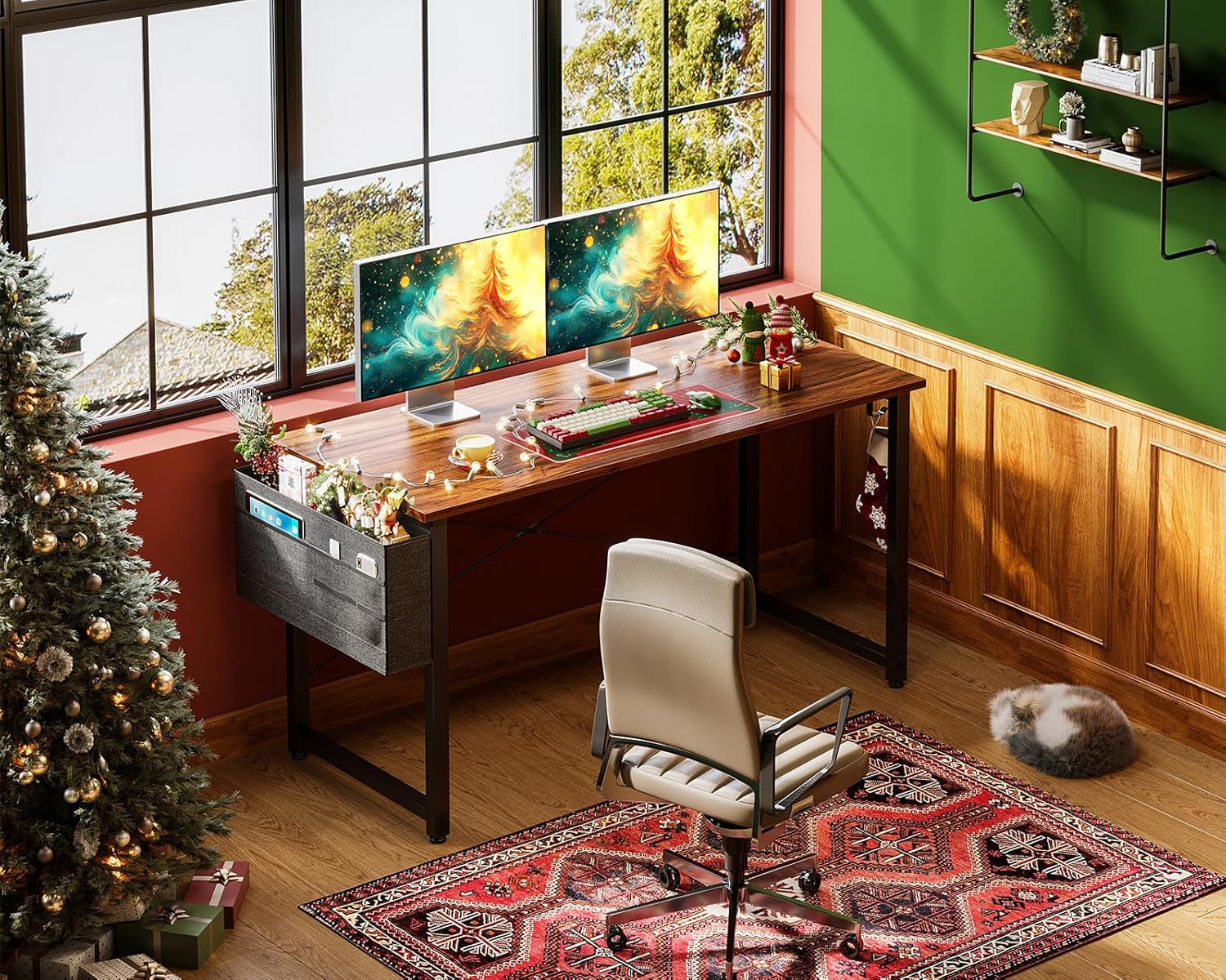 48 Inch Brown Gaming Desk with Storage-0