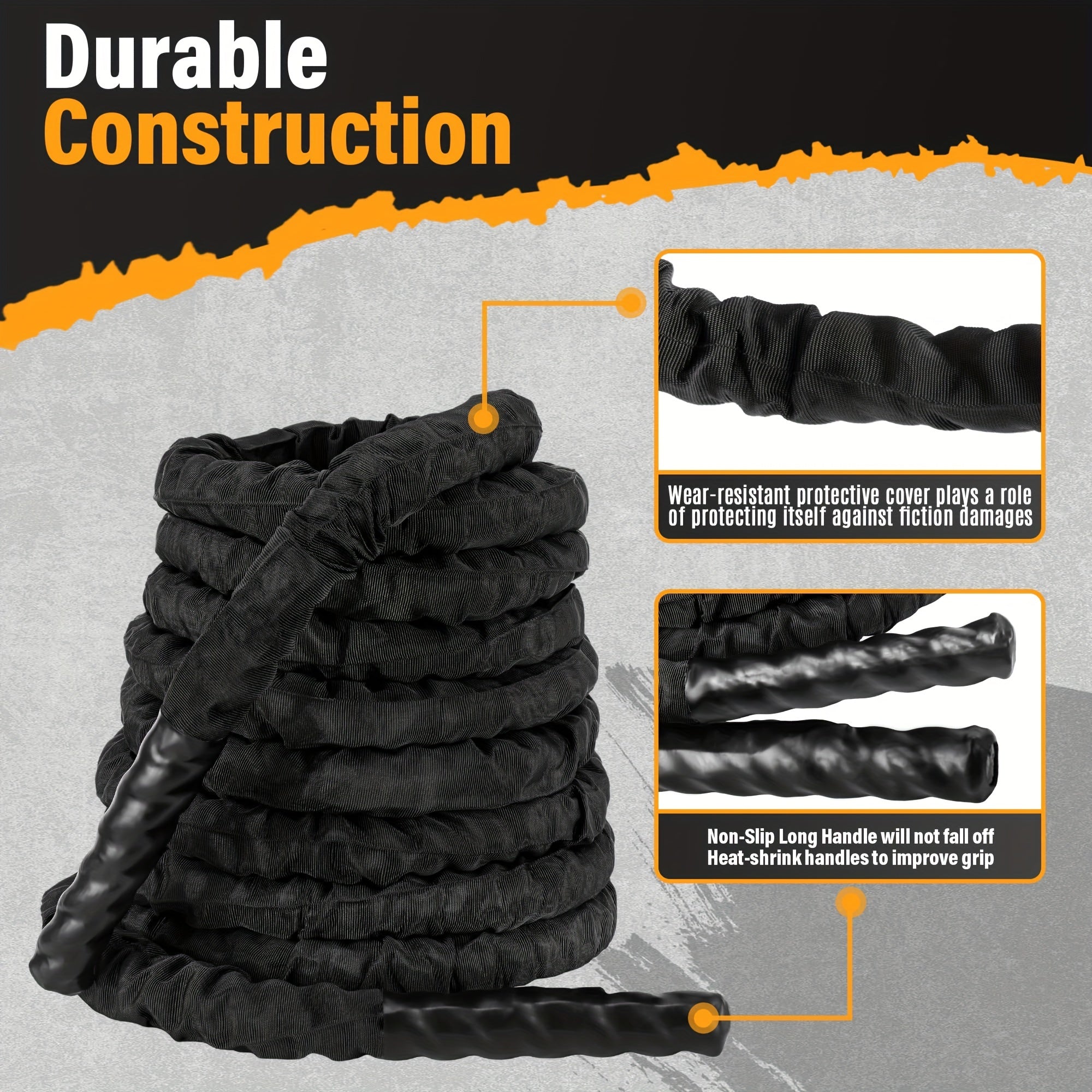 9.2 FT 1" Heavy Battle Ropes For Home Gym, Strength Training Workout Rope, Building Muscle Gym Ropes