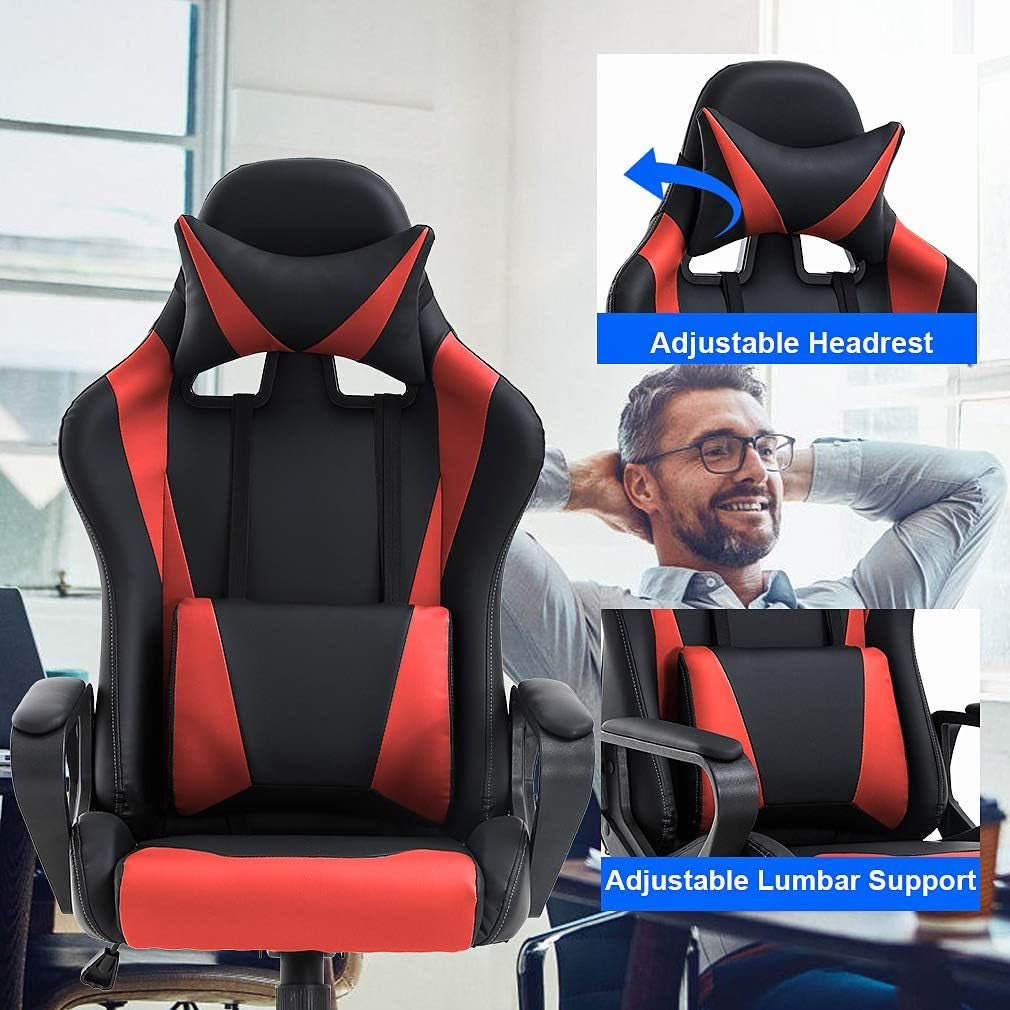 Gaming Chair Racing Chair Office Chair Ergonomic High-Back Leather Chair Reclining Computer Desk Chair Executive Swivel Rolling Chair with Adjustable Headrest Lumbar Support for Women, Men-4