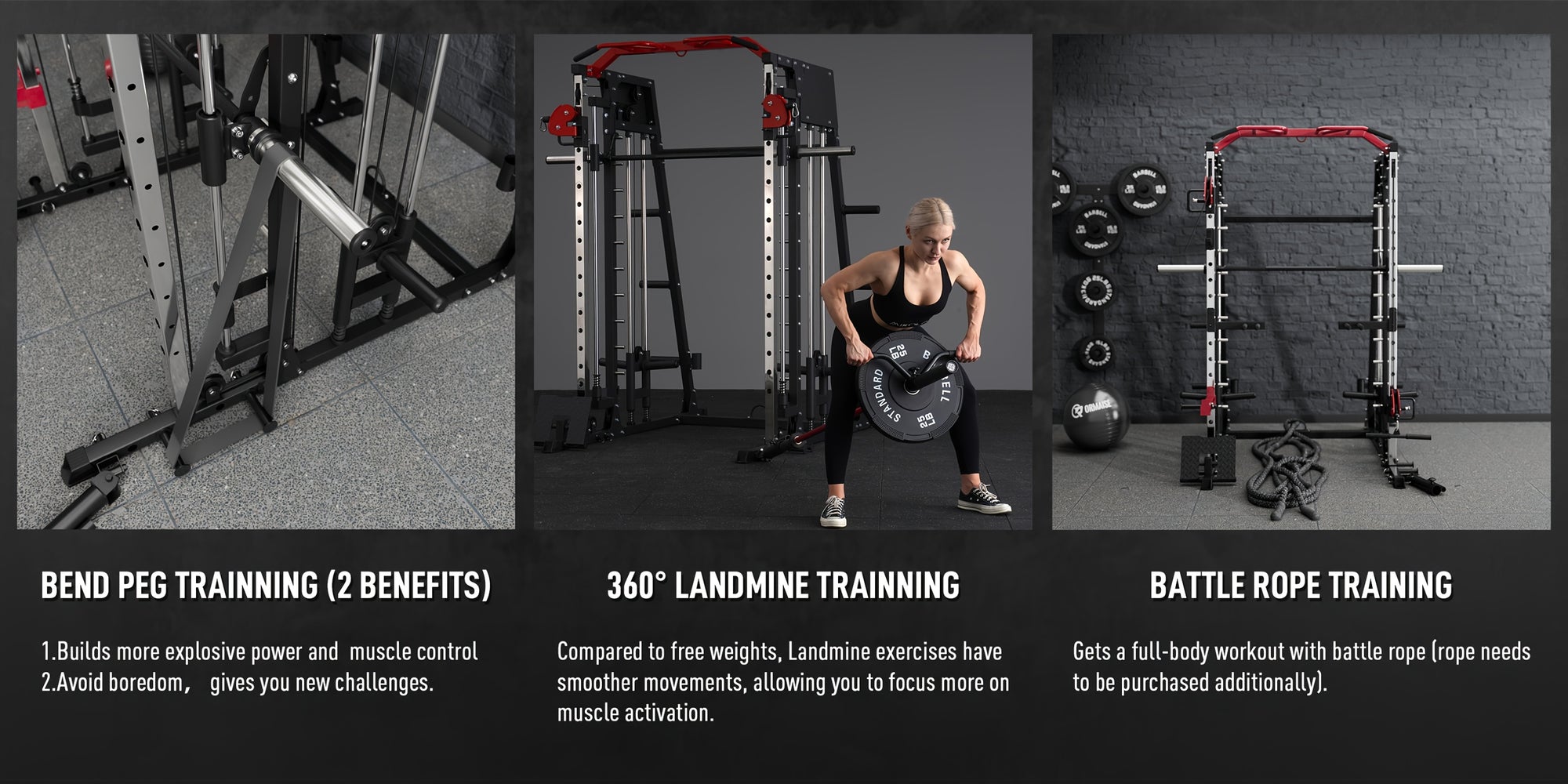 2200lbs All-in-1 Smith Machine Home Gym with LAT-Pull Down System & Cable Crossover, 360° Landmine, Weight Bar & Barbell Holders, 40+ Free Weight Exercises, Space-Saving Power Rack Cage for Total Body Strength Training (Red/