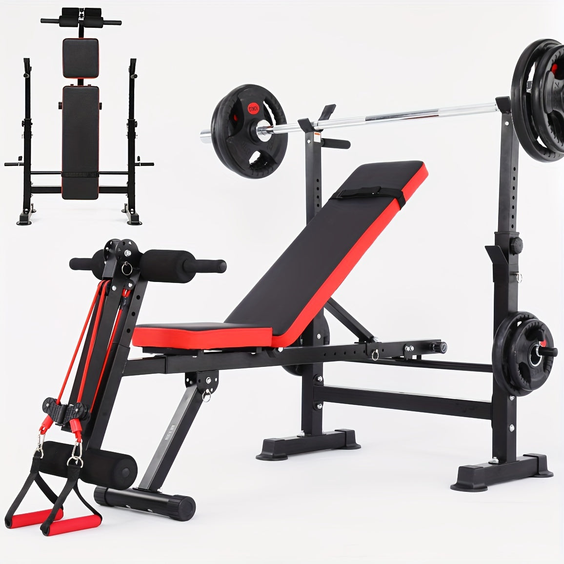 1PCS Professional Weight Bench Set With Barbell/Squat Rack, Heavy Duty Bench Press Set Adjustable Full-Body Workout Bench For Home Gym Fitness (Without Weights And Barbells)