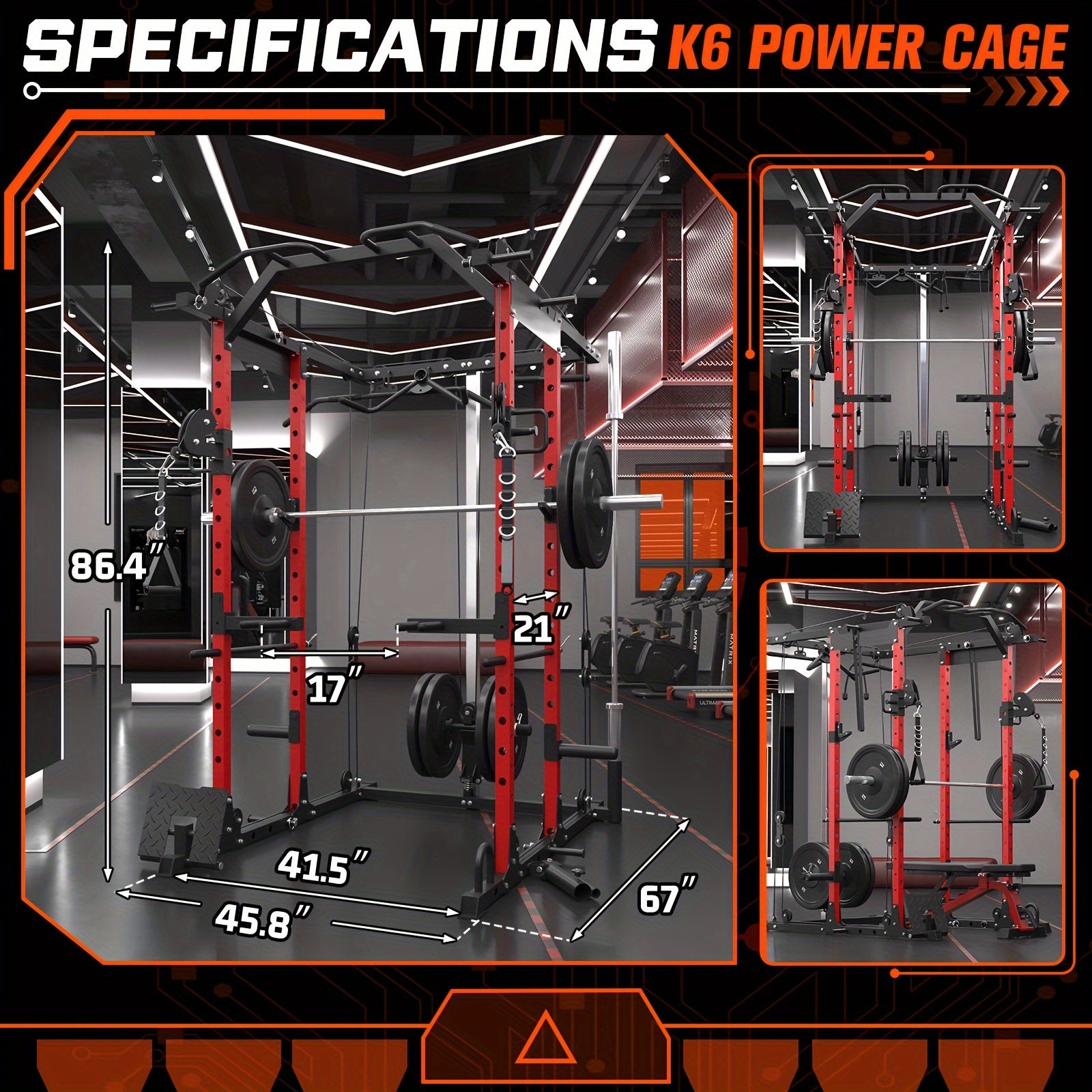 8-in-1 Power Rack Cage With 1500lb Capacity & Cable Crossover Machine - Physical Therapy Approved Squat Rack With J-Hooks, Dip Bars, Landmine - Adaptive Strength Training System For Home Gyms (Red)