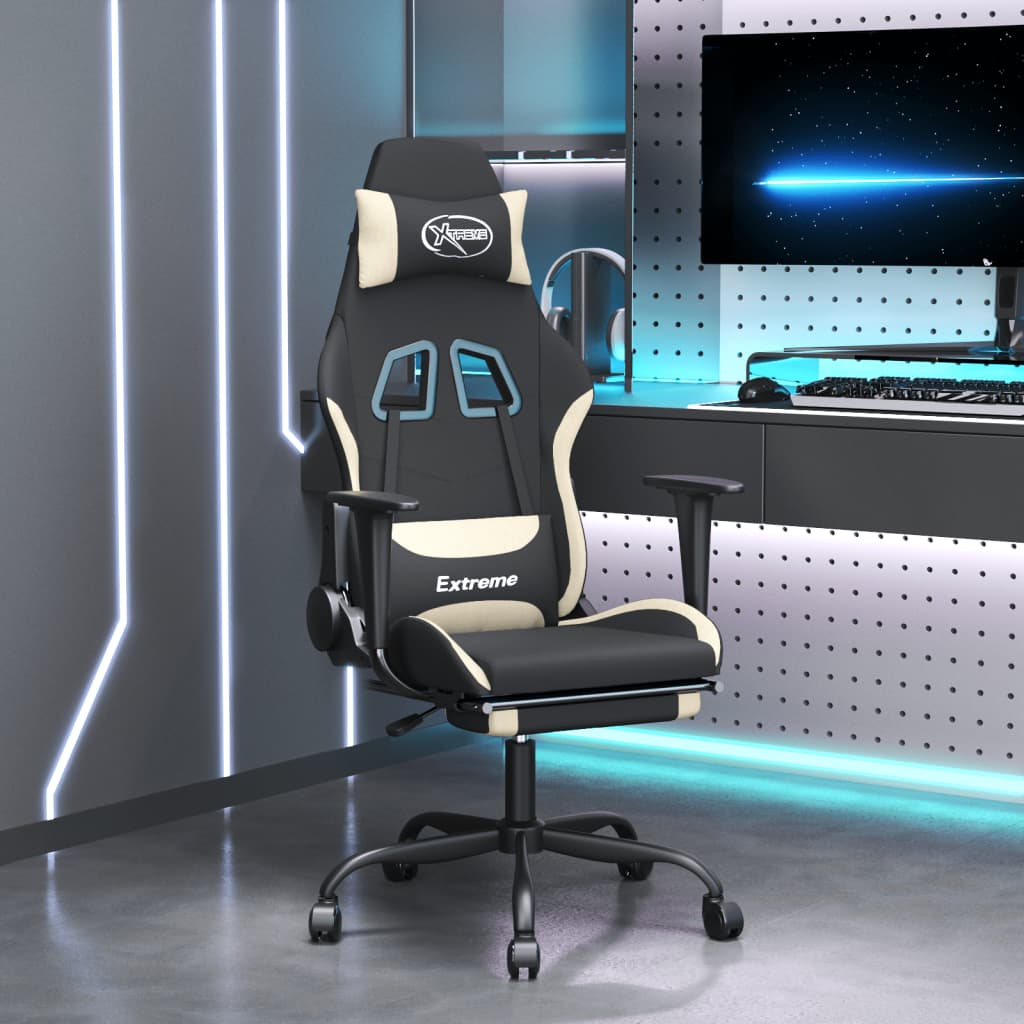 vidaXL Massage Gaming Chair with Footrest Black Fabric-8