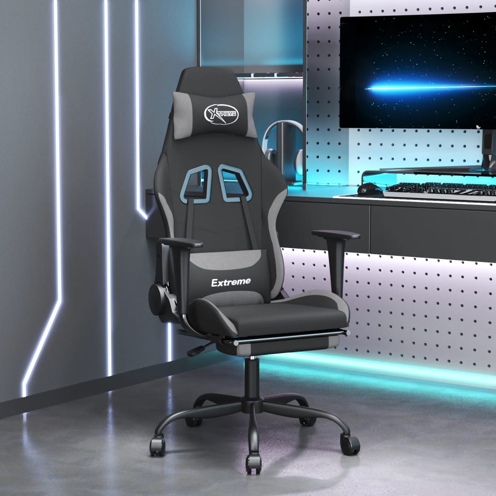 vidaXL Massage Gaming Chair with Footrest Black Fabric-10