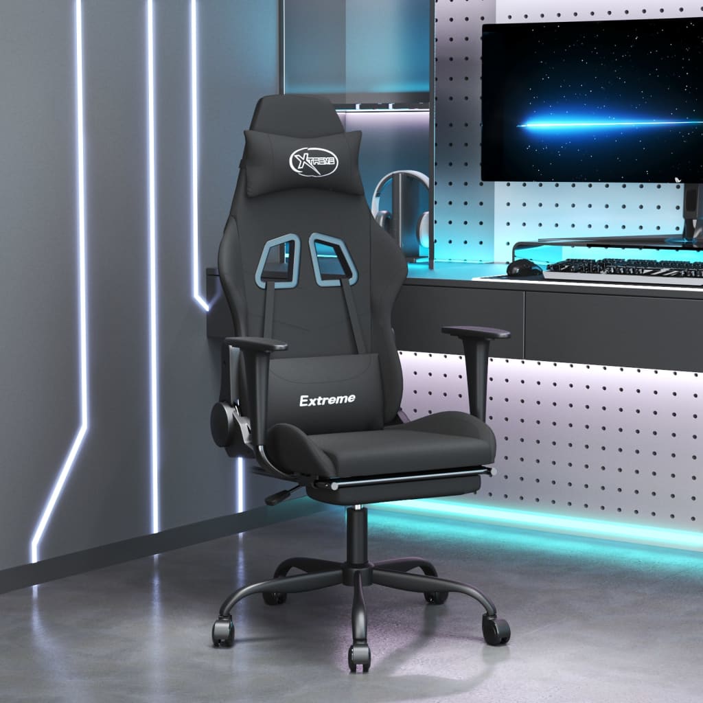 vidaXL Massage Gaming Chair with Footrest Black Fabric-5