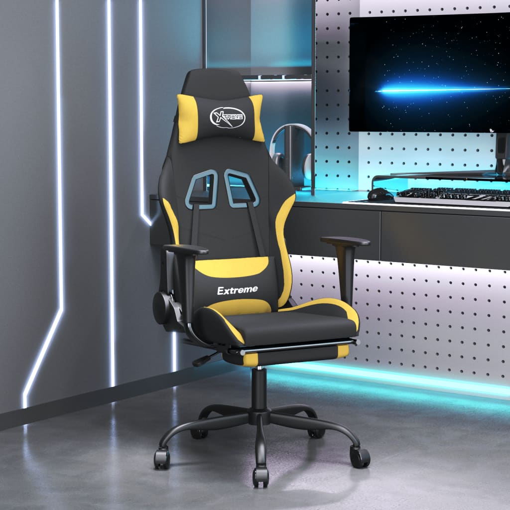 vidaXL Massage Gaming Chair with Footrest Black Fabric-12