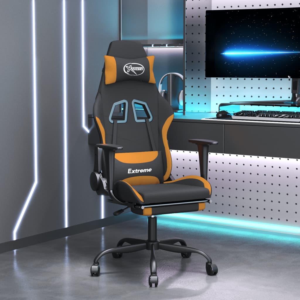 vidaXL Massage Gaming Chair with Footrest Black Fabric-9