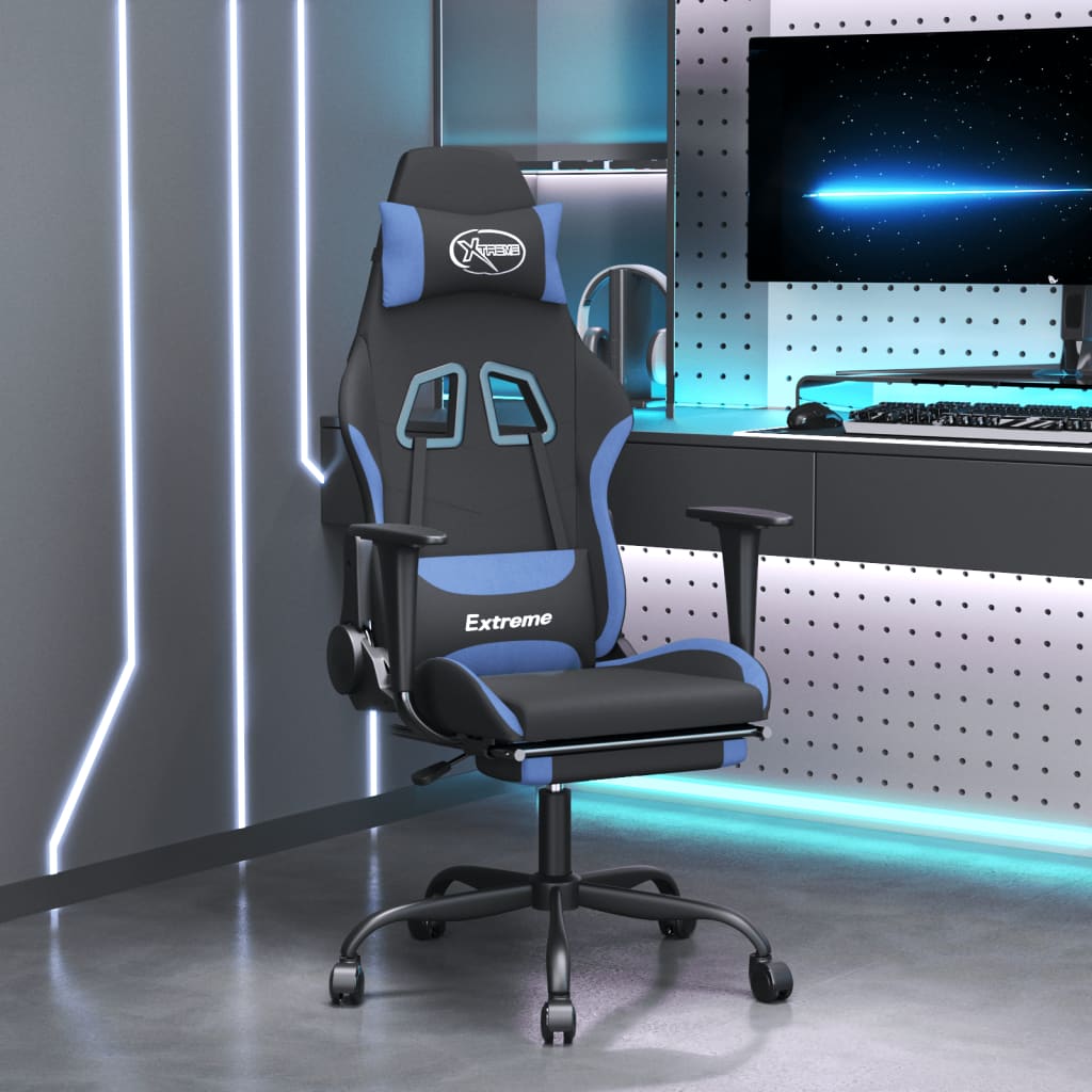 vidaXL Massage Gaming Chair with Footrest Black Fabric-6