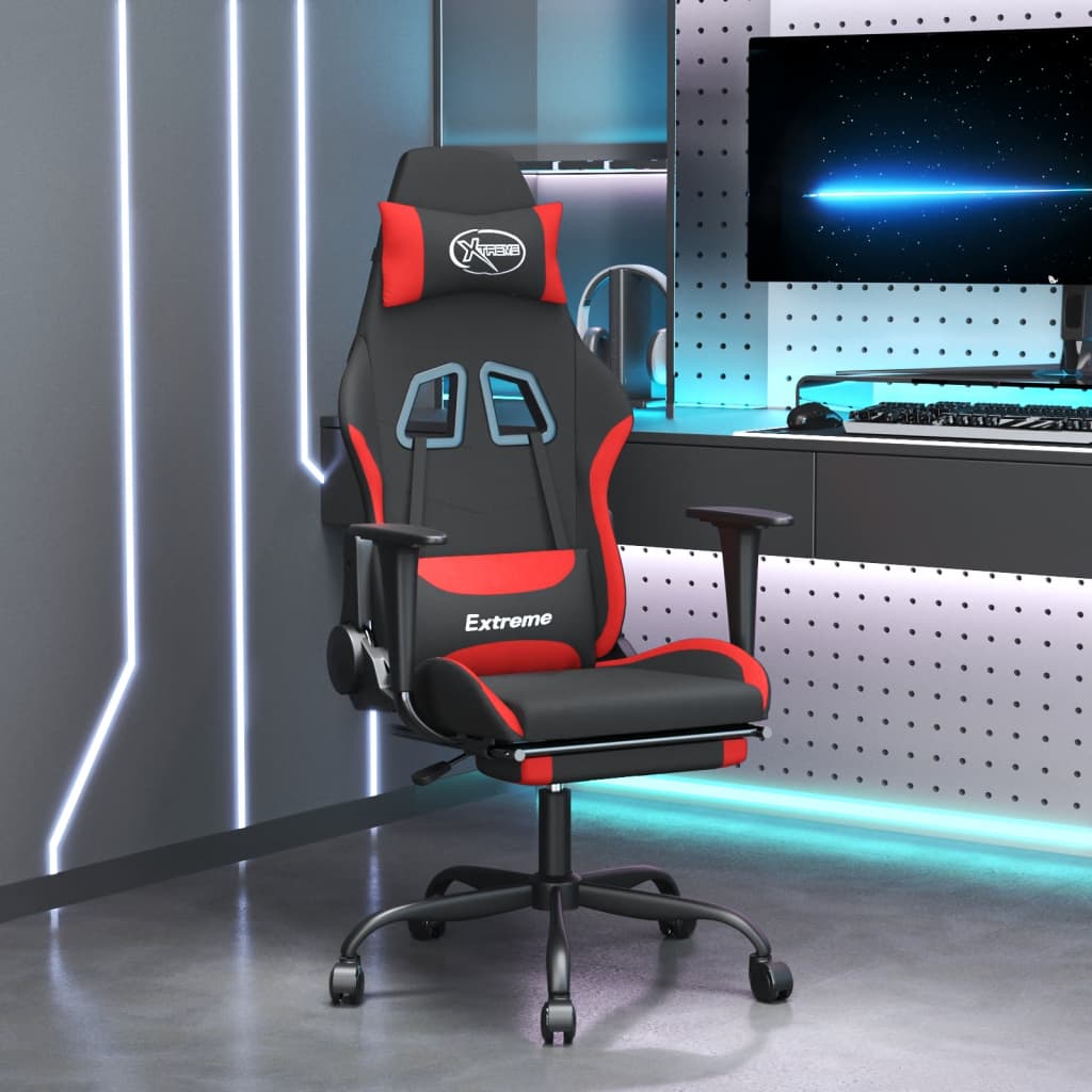 vidaXL Massage Gaming Chair with Footrest Black Fabric-13