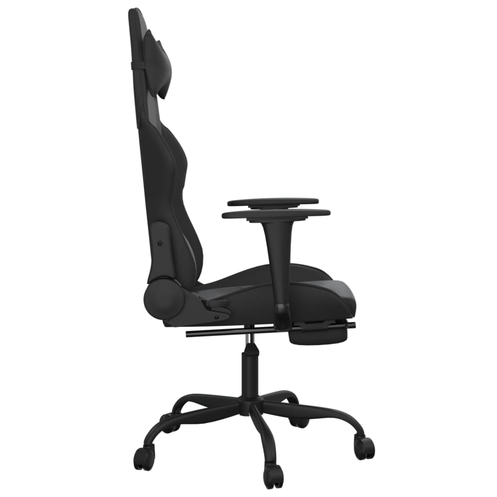 vidaXL Gaming Chair with Footrest Black Faux Leather-2