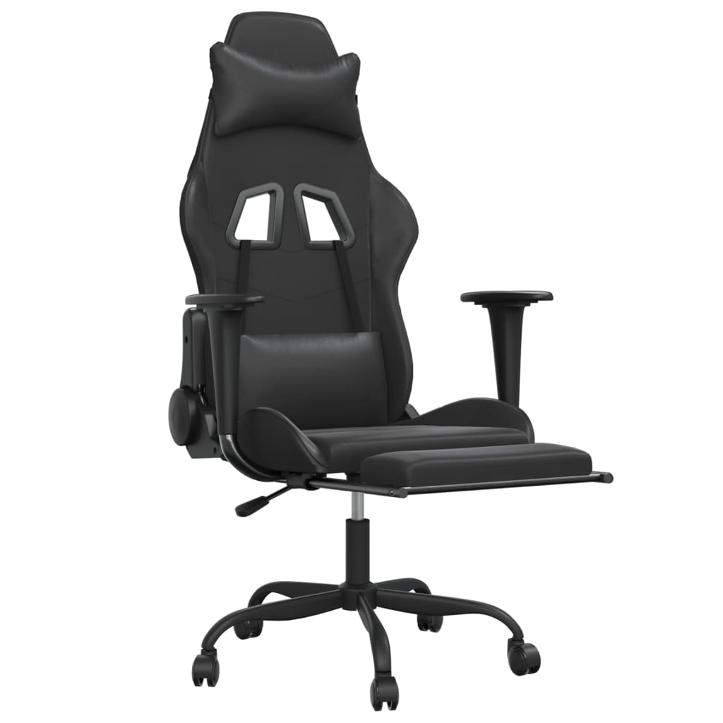 vidaXL Gaming Chair with Footrest Black Faux Leather-4