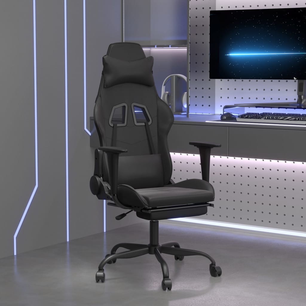 vidaXL Gaming Chair with Footrest Black Faux Leather-0