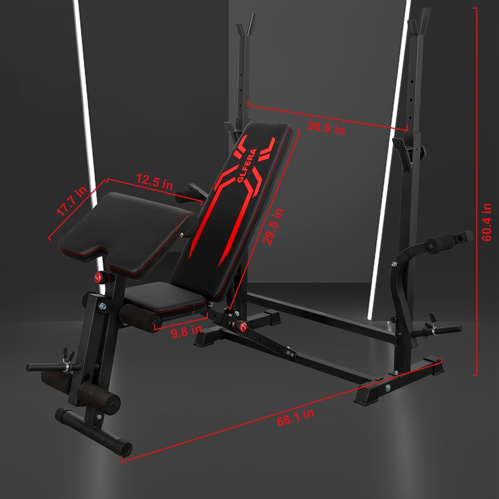 6-in-1 880lbs Weight Bench Set with Squat Rack, Adjustable Workout Bench for Full Body Strength Training, Bench Press with Barbell Rack Leg Developer Preacher Curl, Incline Decline Bench