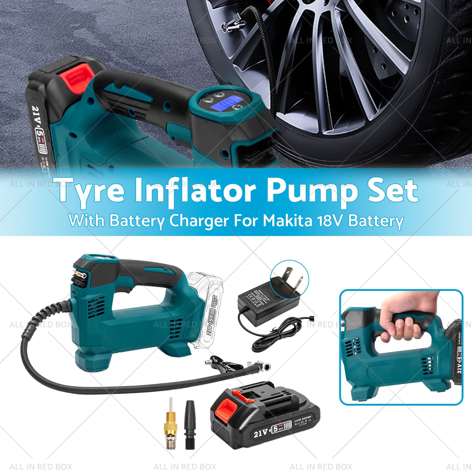 Cordless Portable Tyre Inflator Pump w/ Battery Charger For Makita 18V Battery-1
