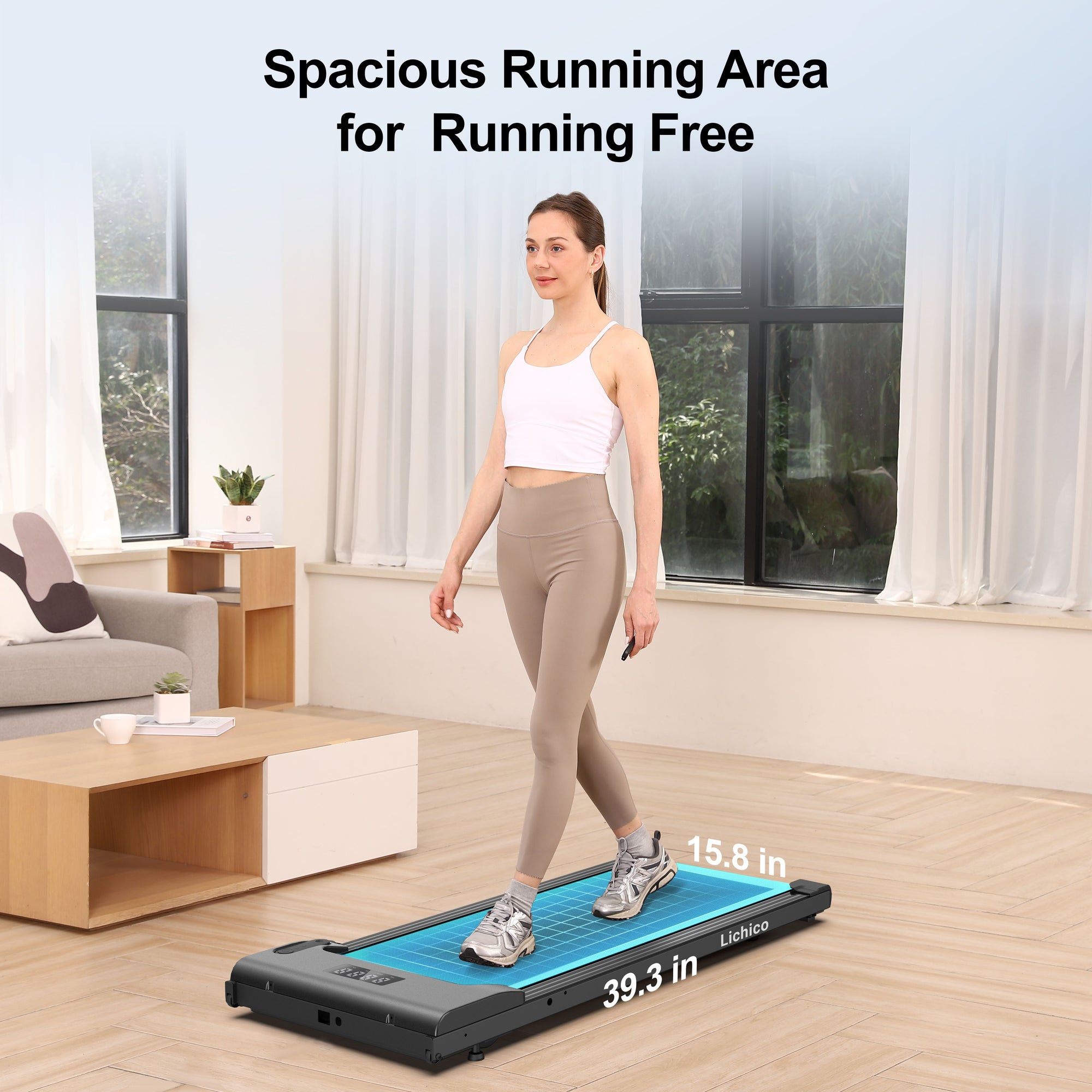 Lichico Under Desk Treadmill, Walking Pad Portable Small Treadmill for Home and Office, 2.5HP Super Quiet Brushless Motorized Walking Jogging Running Machine with Remote Control