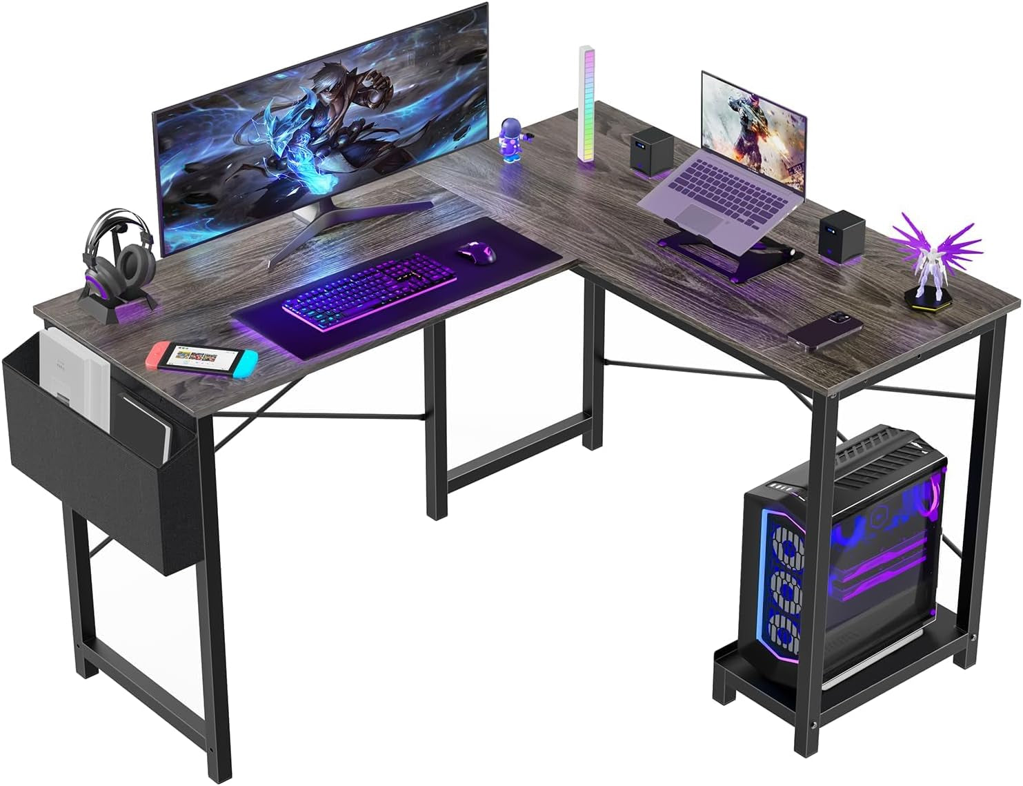 Grey 50 Inch L Shaped Gaming Desk-0