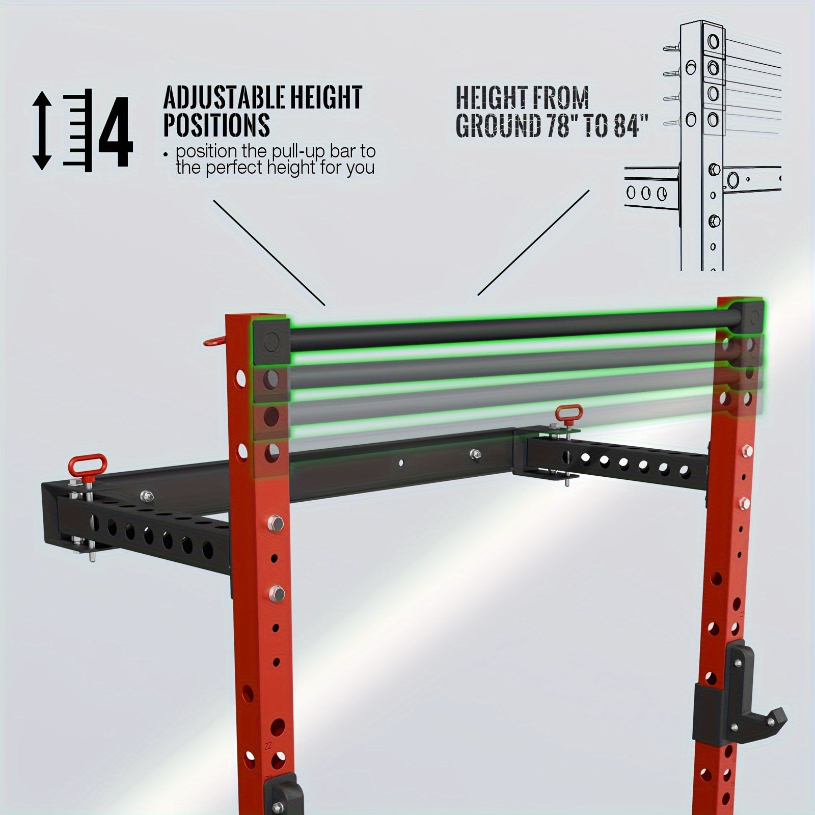 2.36" X 2.36" Folding Wall Mounted Squat Rack, 800 Pounds Capacity Power Rack With Pull Up Bar, J Hooks, Landmine And Other Attachments, Space-Saving Home Gym