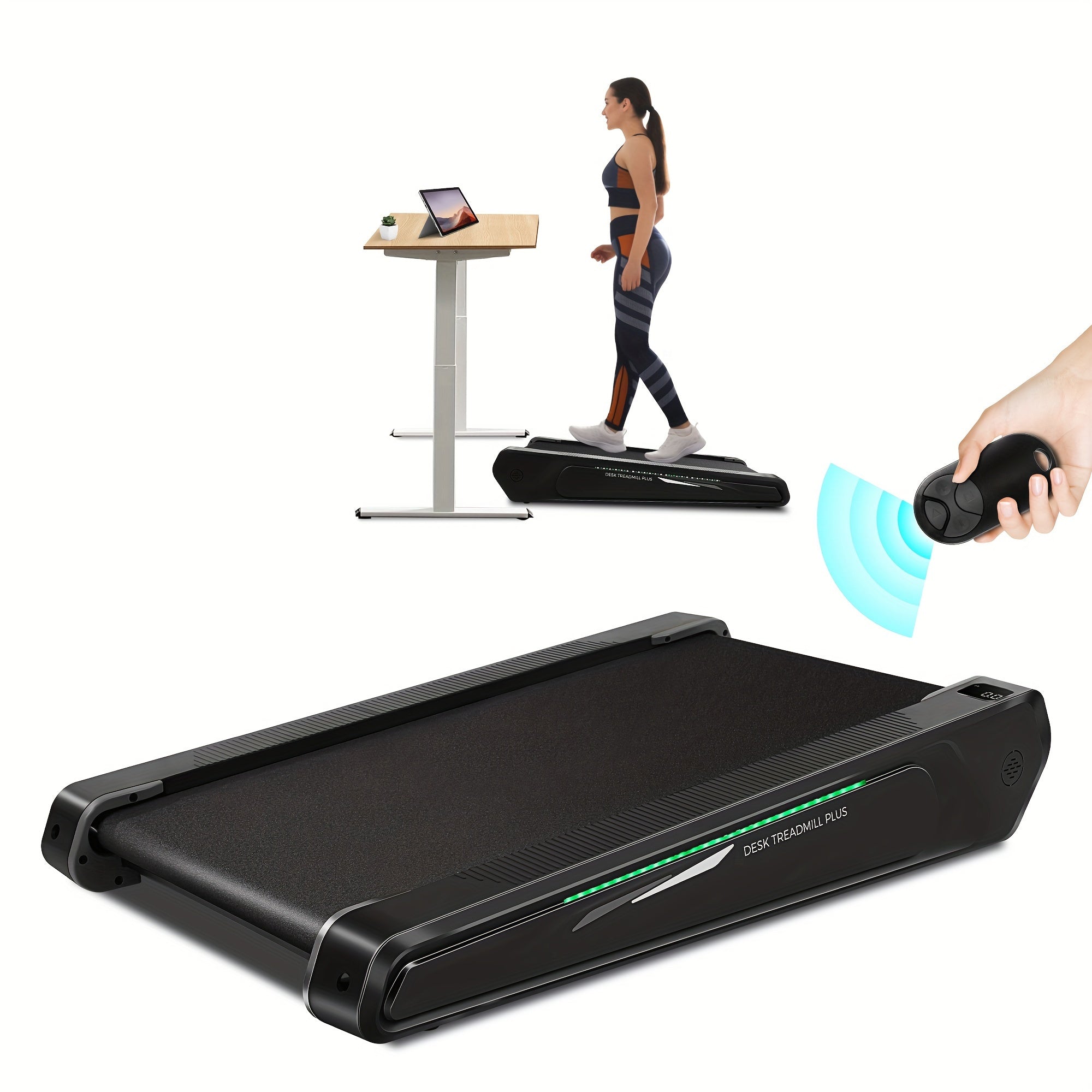 Compact Mini Jogging Machine for Small Space, Walking Pad with 5% Incline, Under Desk Treadmill 300 lbs Capacity Portable for Home & Office, Standby State Blue and Green Double Flash Cycle