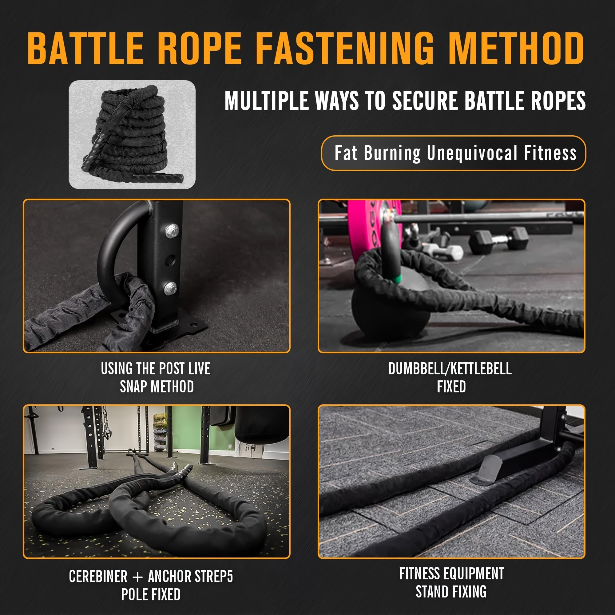 9.2 FT 1" Heavy Battle Ropes For Home Gym, Strength Training Workout Rope, Building Muscle Gym Ropes