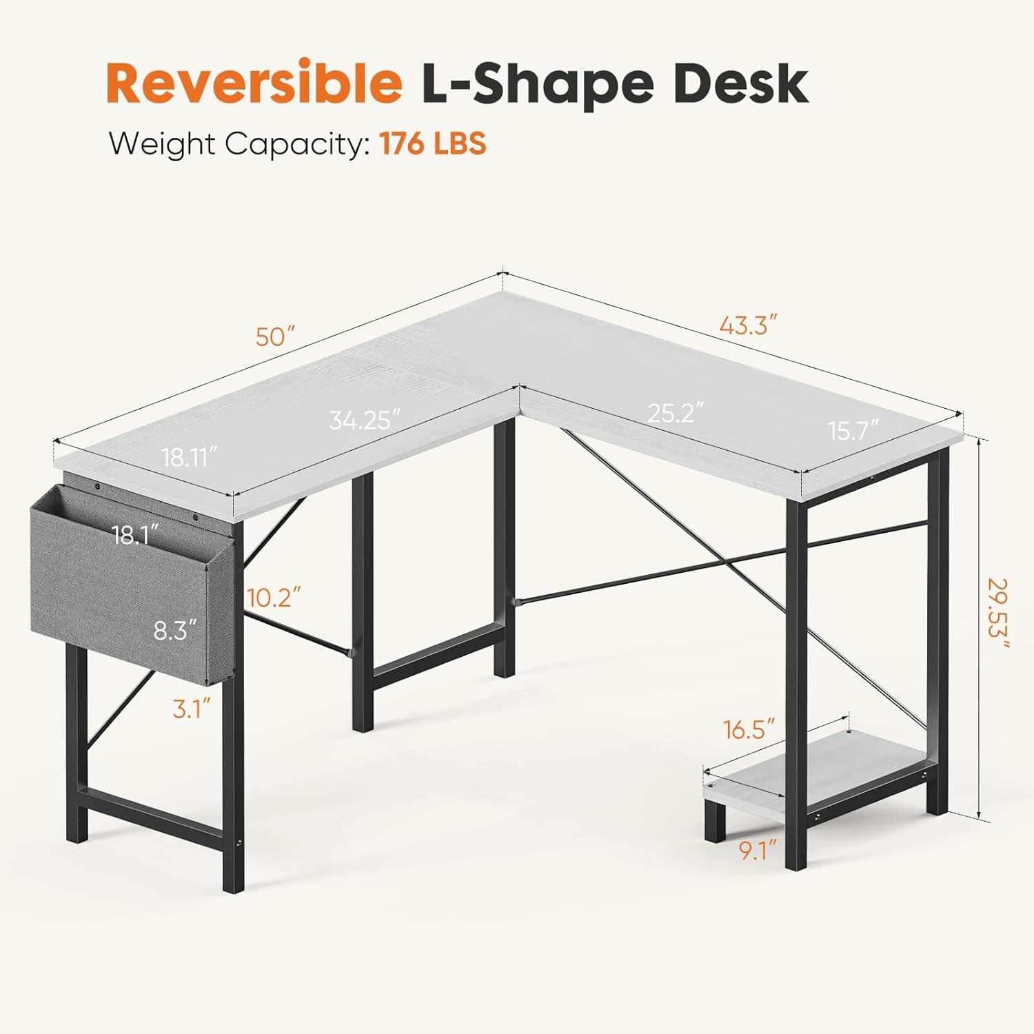 White L Shaped Gaming Desk 50 Inch-2