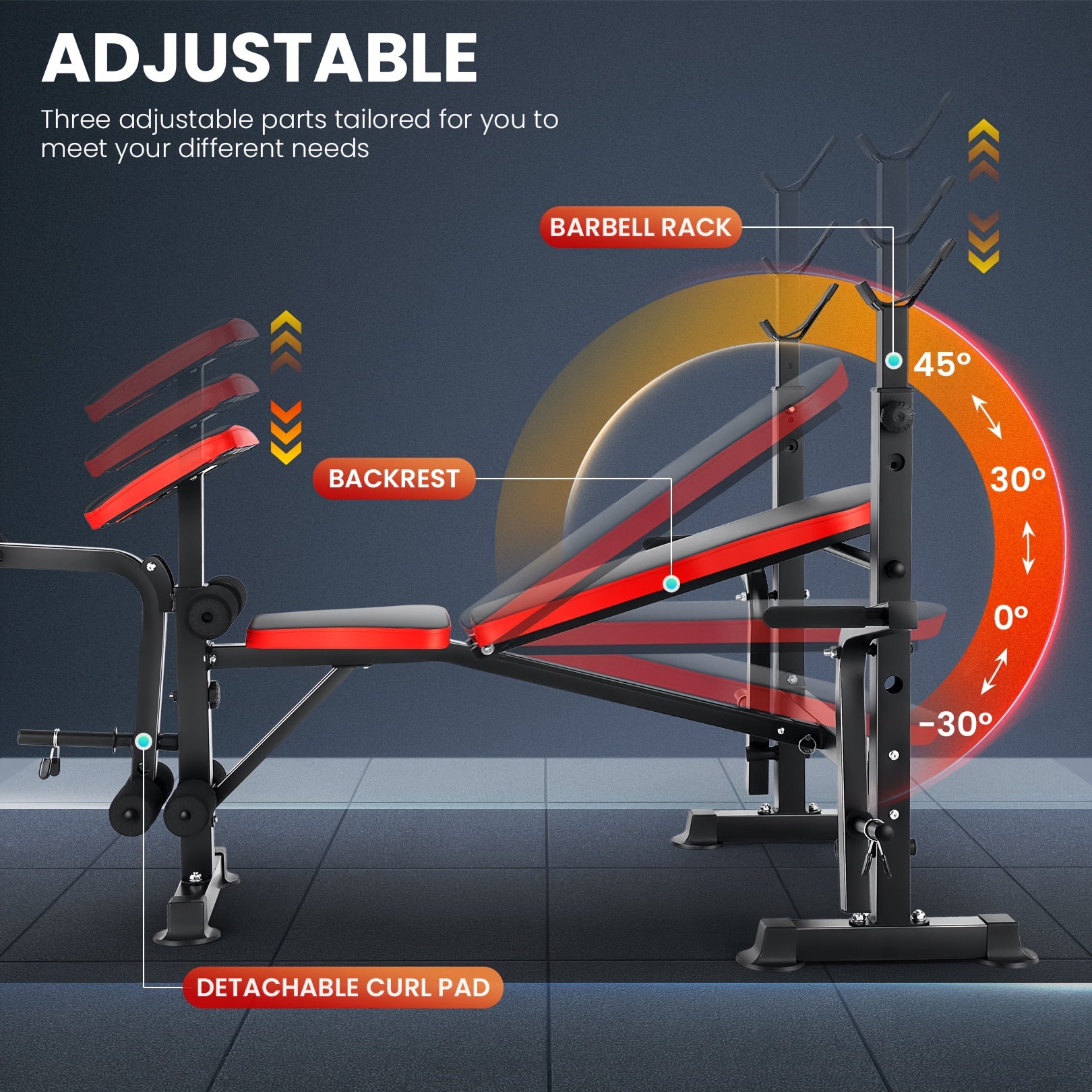 Professional 6 in 1 Workout Bench Set with Squat Rack, Adjustable & Foldable Weight Bench with Leg Developer, Preacher Curl Pad for Full Body Workout