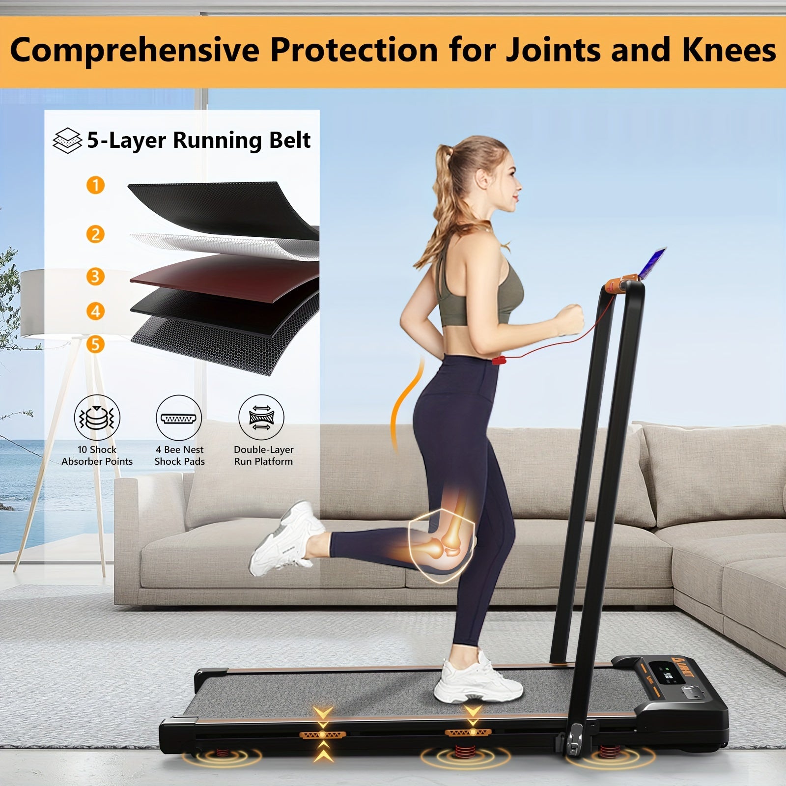 AIRHOT 2-in-1 Under Desk Treadmill 2.5HP Folding Compact Black Walking Pad, Without Battery