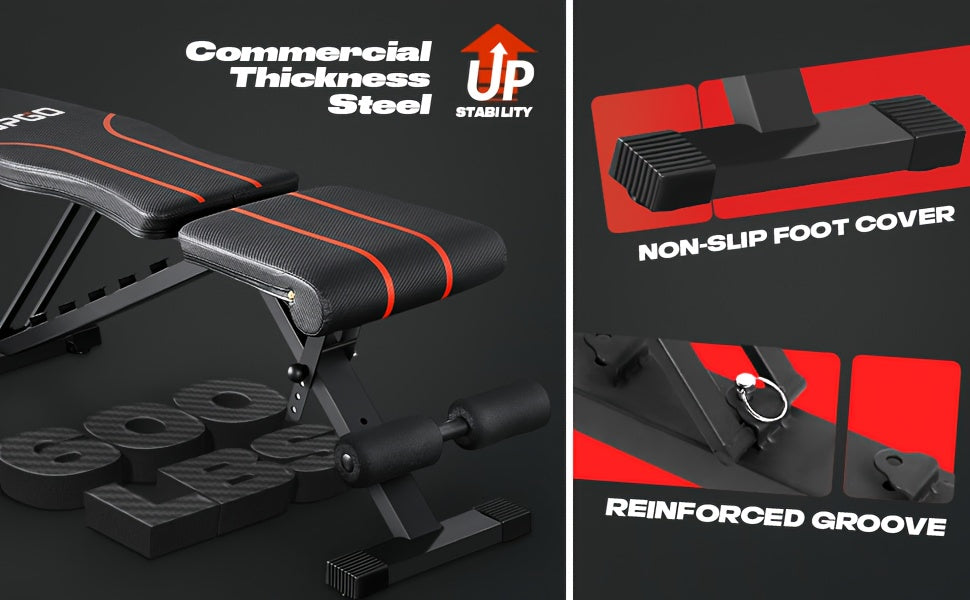 Adjustable Weight Bench Folding Incline/Decline Home Gym Workout with 660lbs Capacity Suitable for up to 5.9" Adult
