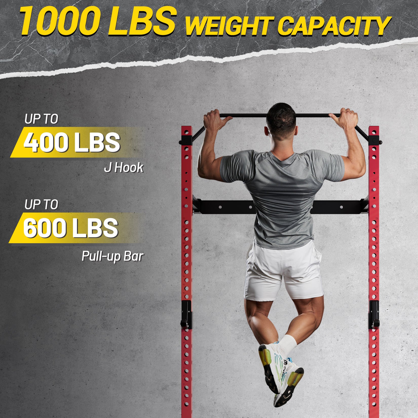 Folding Power Rack with 1000 lbs Capacity, Wall Mounted Folding Squat Rack with Pull-up Bar,J-hooks and Landmine,Space Saving for Home Gym