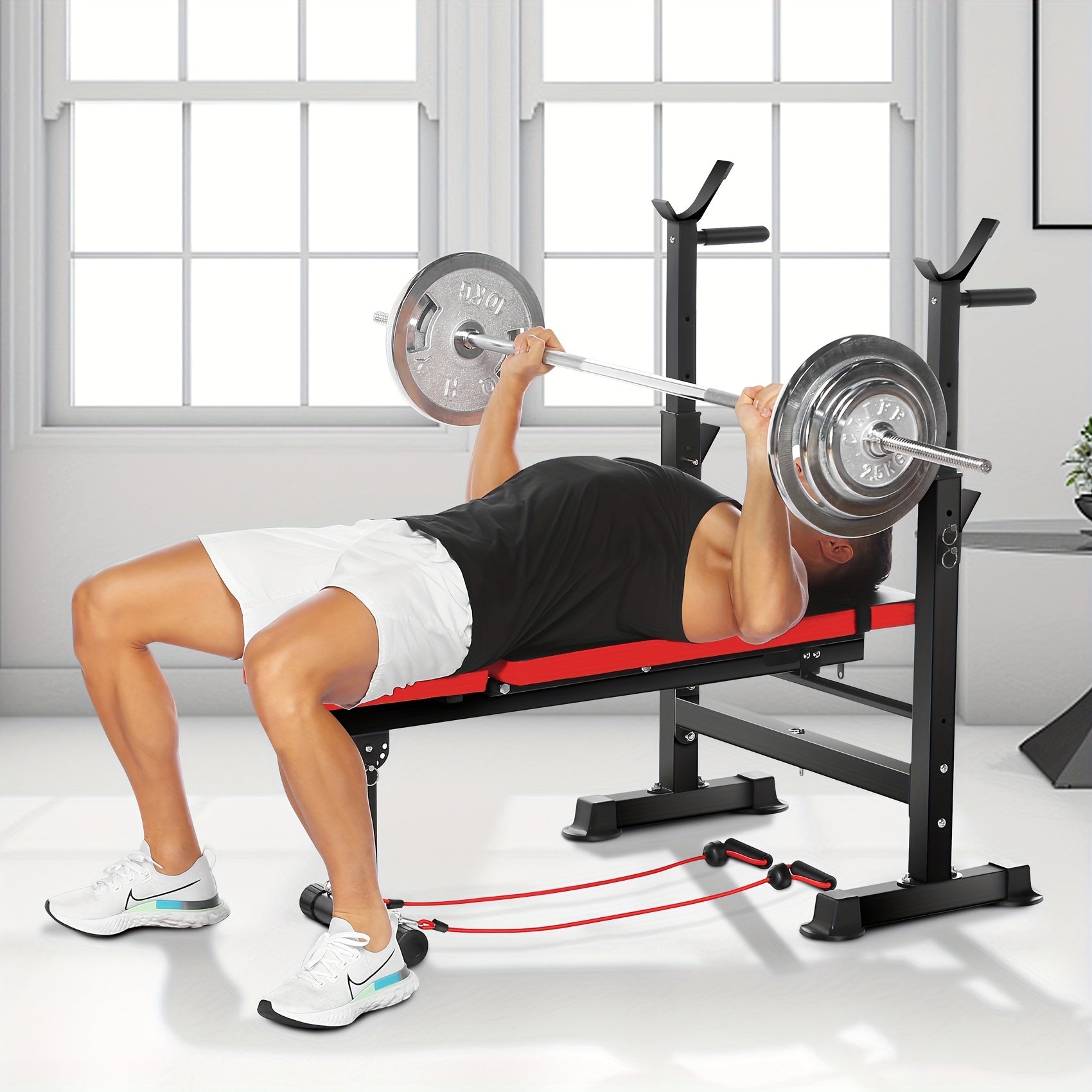 All In One 3S Fast Folding Home Gym Equipment Professional Workout Bench Set with Squat Rack, Adjustable & Foldable Upgrade Weight Bench Press Set with Leg Developer, Preacher Curl Pad for Full Body Workout