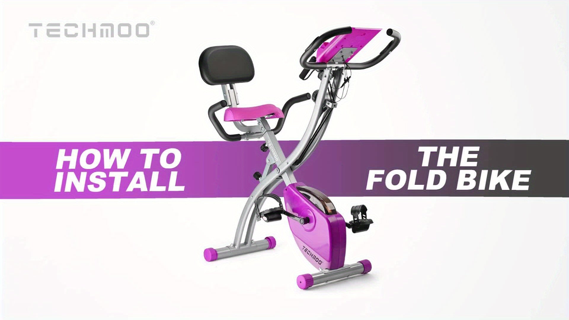 Folding Exercise Bike, Foldable Fitness Stationary Bike Machine, Upright Indoor Cycling Bike, Magnetic X-Bike with 8-Level Adjustable Resistance, Bottle Holder & Back Support Cushion for Home Gym Workout, Valentine's Day Gift