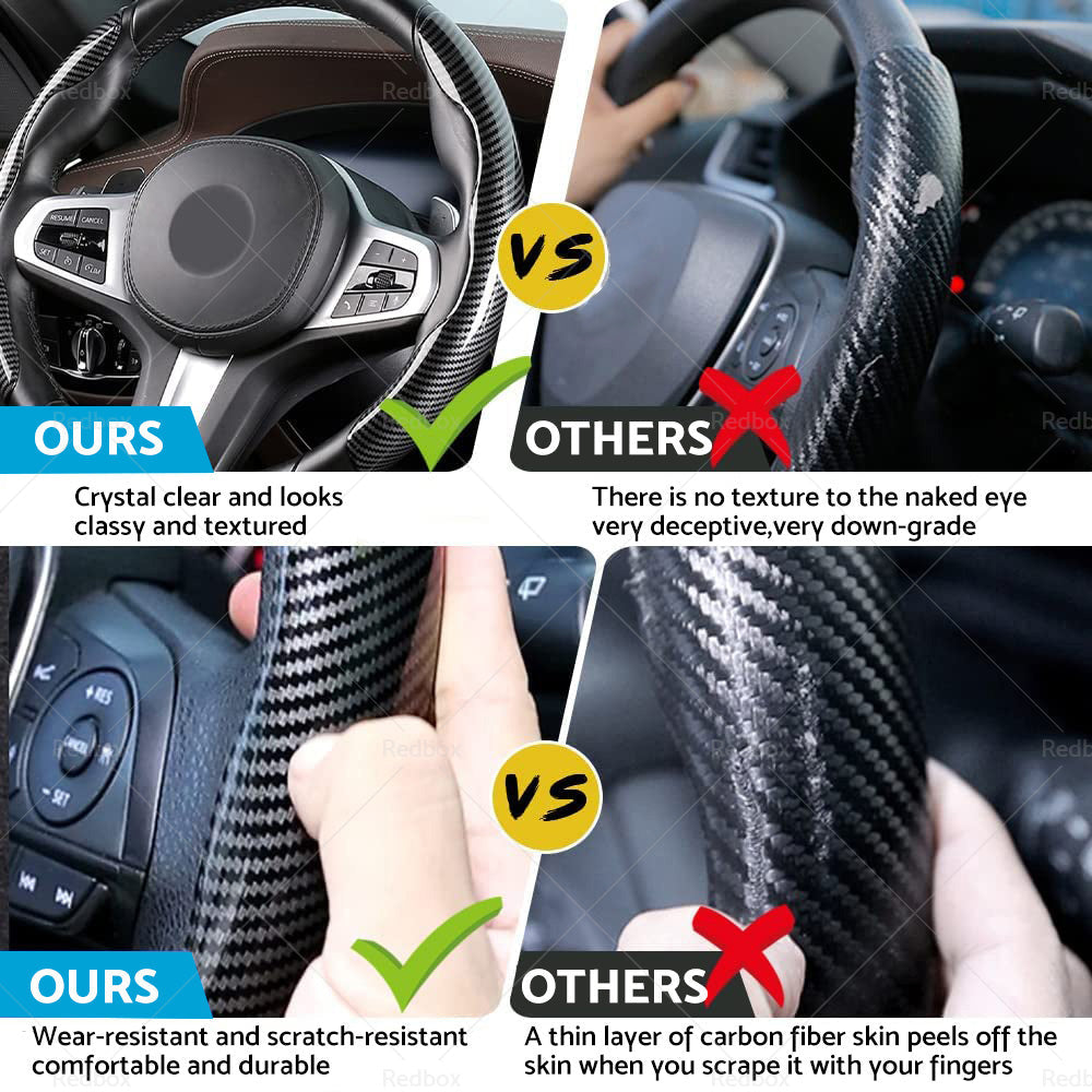 2x Black Carbon Fiber Car Steering Wheel Booster Non-Slip Cover Trim Accessories-4