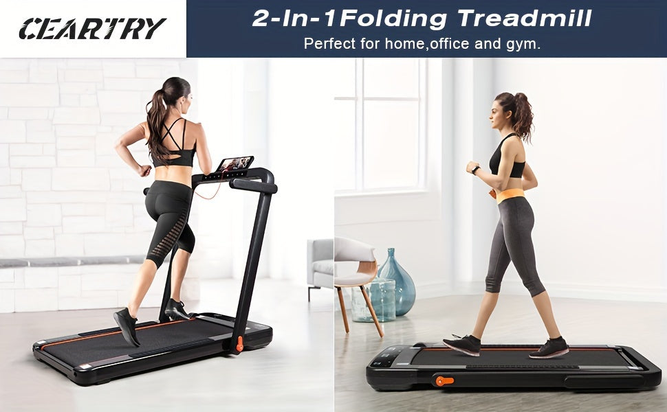 2 in 1 Foldable Treadmill, Under Desk Treadmill 300 lb Capacity, Walking Pad Treadmill, Installation-Free Folding Treadmill, Electric Treadmill, Running Machine for Home Black